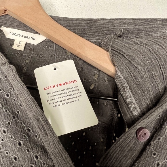 Lucky Brand Collared Tiered Dress in Raven/ brown-gray, size S NWT - Picture 9 of 12